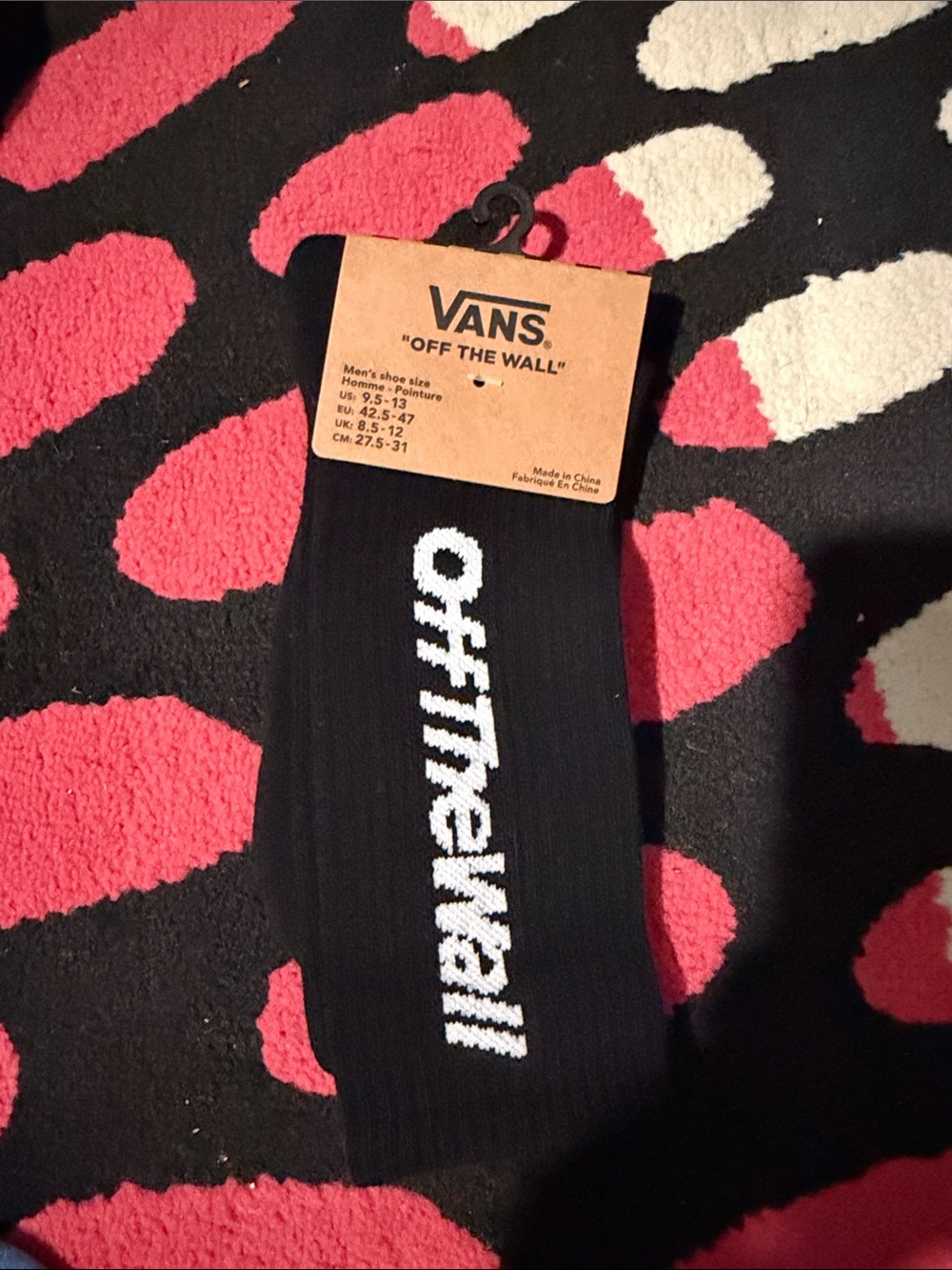 Vans Black Crew Socks with White "Off The Wall" Logo